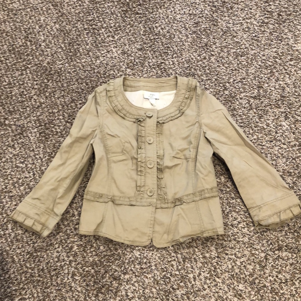 LOFT Khaki Jacket with Ruffle details - Size 0 Petite